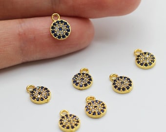 9x10mm 24K chapado en oro brillante CZ Micro Pave Eye Charm, CZ Pave Eye Charms, Cubic Zirconia Eye Pendant Charms, Eye Pendant CZ-1090
