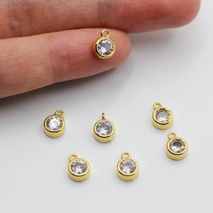 6x9mm 24k Shiny Gold Plated CZ Micro Pave Stone Charm, Round Cubic Zirconia Charm , Single Stone Pendant, Mini Cubic Zirconia Charm CZ-1063