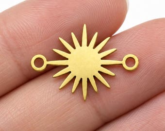 6pcs Raw Brass Connector, Brass Sun Connector, Sun Charm, 2 Hole Connector, Brass Connectors for Jewelry Making, Brass Findings RW-1428