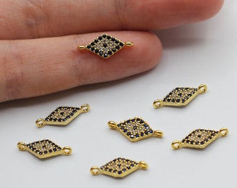 7x15mm 24K Shiny Gold Plated CZ Micro Pave Evil Eye Pendant, Rhombus Evil Eye Charms, Cubic Zirconia Eye Necklace Charms Findings CZ-1088