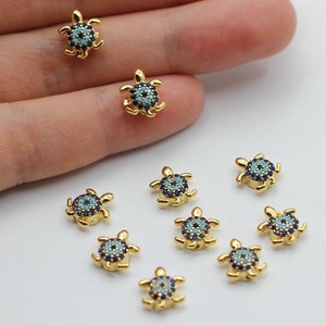 10mm 24K Shiny Gold Plated CZ Micro Pave Turtle Charm, Pave Turtle Beads, Cubic Zirconia Turtle Bracelet Charms, Jewelry Supplies CZ-1045