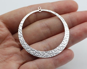 46x49mm Stainless Steel Large Round Circle Earring Component, Hammered Steel 2 Hole Charm Connector Earrings Jewelry Making Supplies HS-1769