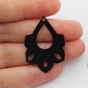 Black Plated Steel Earring Charm, Earring Connector, Earring Pendant, Oval Charm, Earring Accessories, Laser Cut Jewelry Supplies P-1488