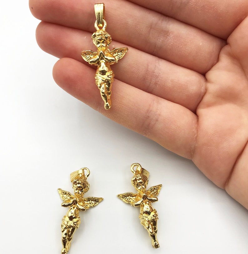 Gold Plated Baby Angel Pendant, Cherub Necklace Pendant, Angel Charm, Winged Baby Angel Pendant, Baby Guardian Angel Necklace MD-1003 image 1