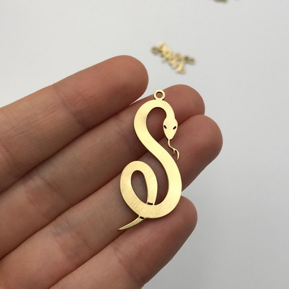 6pcs Raw Brass Snake Charm, Snake Pendant, Snake With Forked