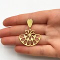 2pcs Raw Brass Fan Shaped Flower Earring Charm Pendant, Two-Piece Drop Flower Earring Charm, Laser Cut Jewelry Supplies RW-1327