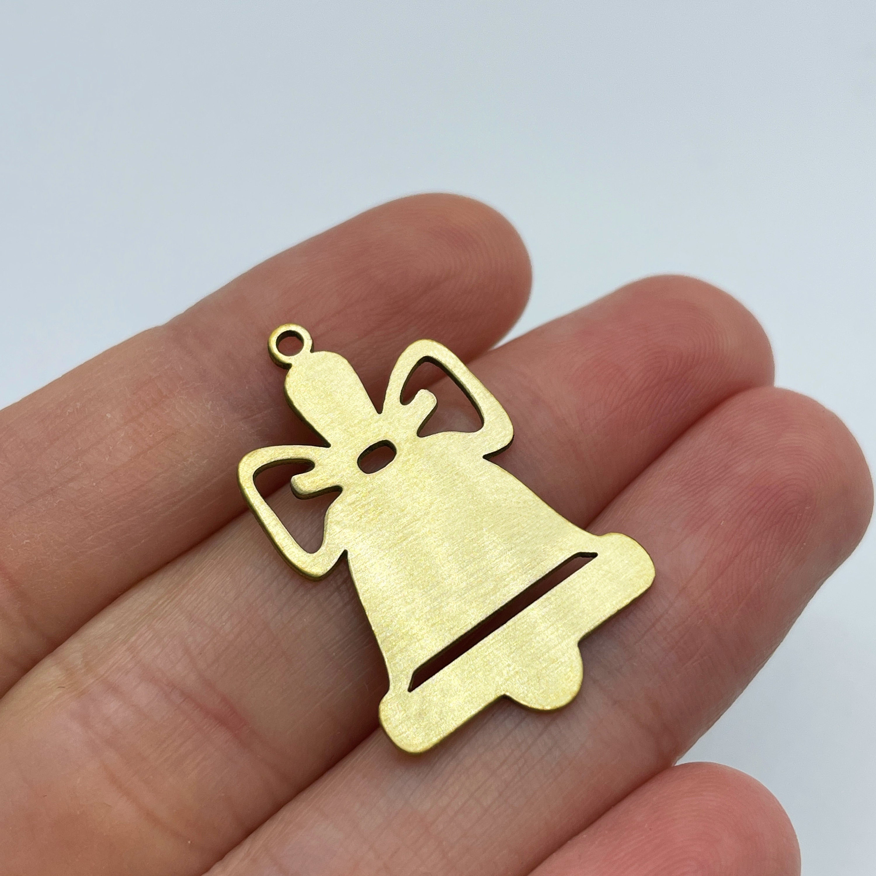 Christmas Bell Charms 2pcs Raw Brass Jingle Bells Charm Laser Cut Jewelry Supplies RW-1379 Christmas Charms Brass Findings DIY Charms