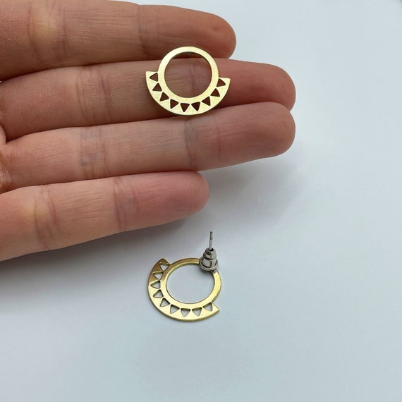 6pcs Raw Brass Earring Studs, Brass Circle Studs, Geometric Earring Studs, Earring Posts, Brass Connector Studs, Jewelry Supplies RW-1460