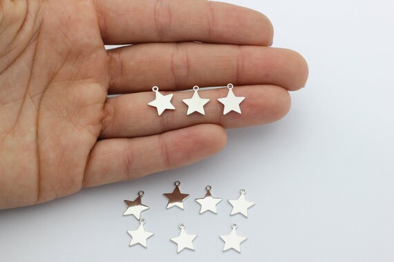 Rhodium Plated Star Charms, Star Pendant, Rhodium Plated Jewelry Supplies, Star Necklace Charm, Earring Supplies, Jewelry Findings