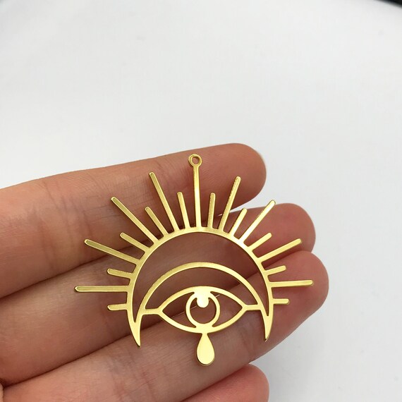 Shiny Gold Plated Sun Crescent Moon Eye Teardrop Charm Pendant Sun and Moon Charms Celestial Findings for Jewelry Making GLD 1056