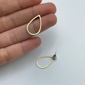6pcs Raw Brass Earring Stud, Brass Drop Earring Post, Drop Stud, Earring Posts, Brass Connector Earring, Laser Cut Jewelry Supplies RW-1465 image 2
