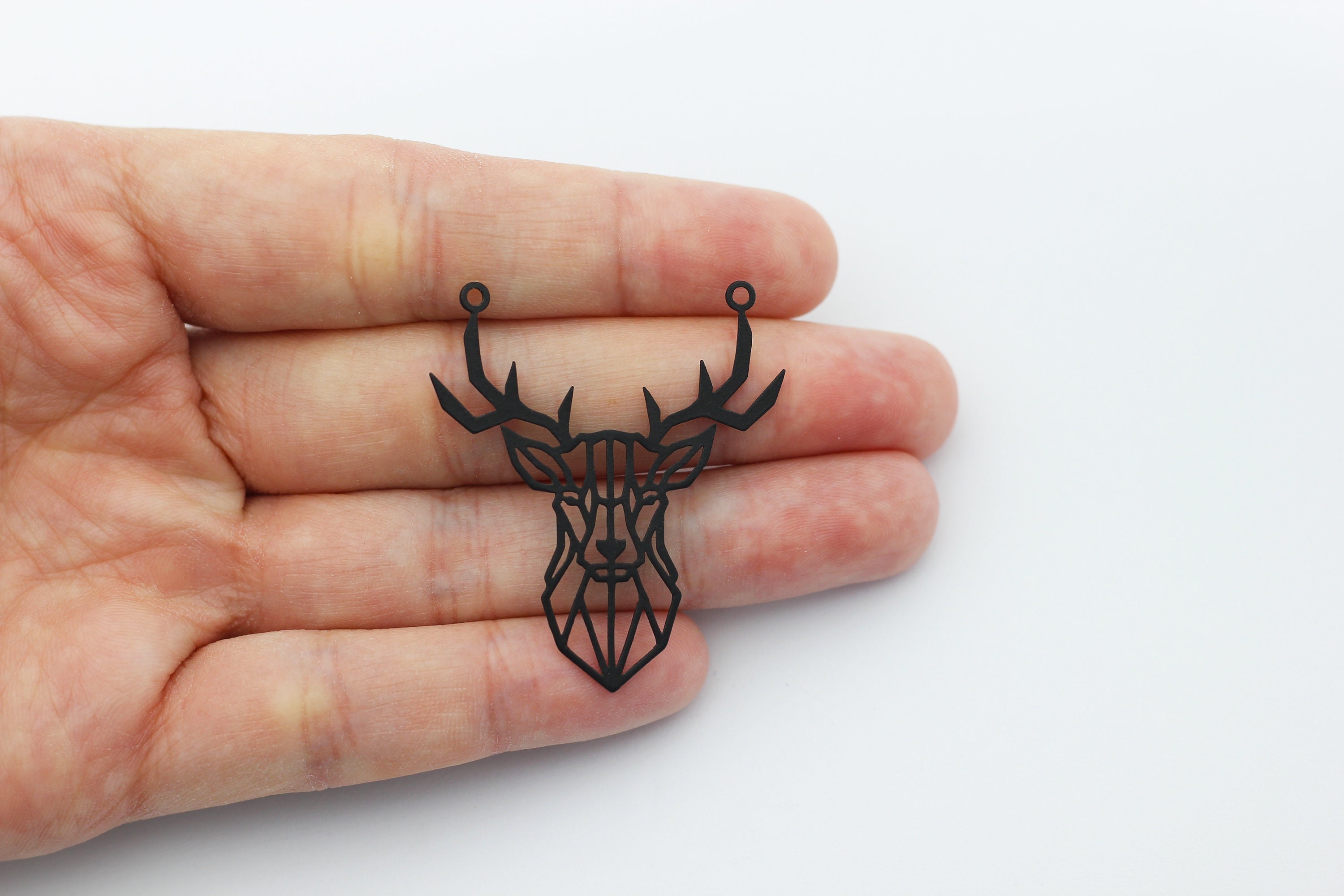 Black Plated Deer Charm, Large Deer Necklace Charm, Reindeer Charm, Christmas Charms, Animal Charms, Laser Cut Jewelry Supplies P-1426