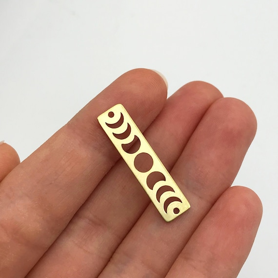6pcs Raw Brass Moon Phase Bar Charm, Moon Phase Crescent Pendant, Rectangle Moon Bar Connector 2 Holes, Laser Cut Jewelry Supplies RW-1035