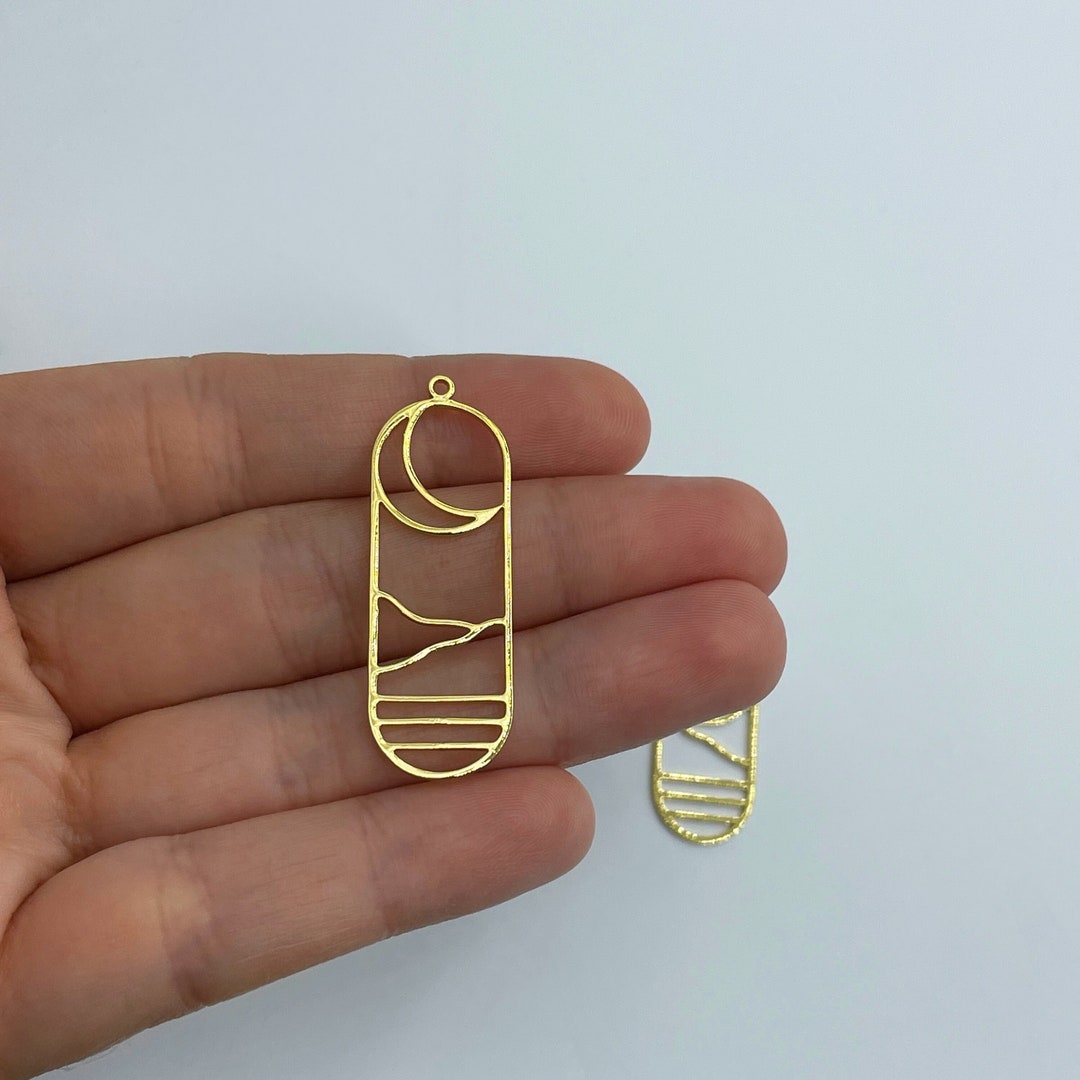 24k Gold Plated Brass Bar Charm, Moon Charm, Brass Charms, Earring