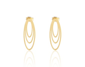 Pendientes ovalados chapados en oro, Pendientes de botón dorados, Pendientes de botón ovalados de latón, Postes de pendientes de latón, Pendientes geométricos, Fornituras de joyería GLD-1640