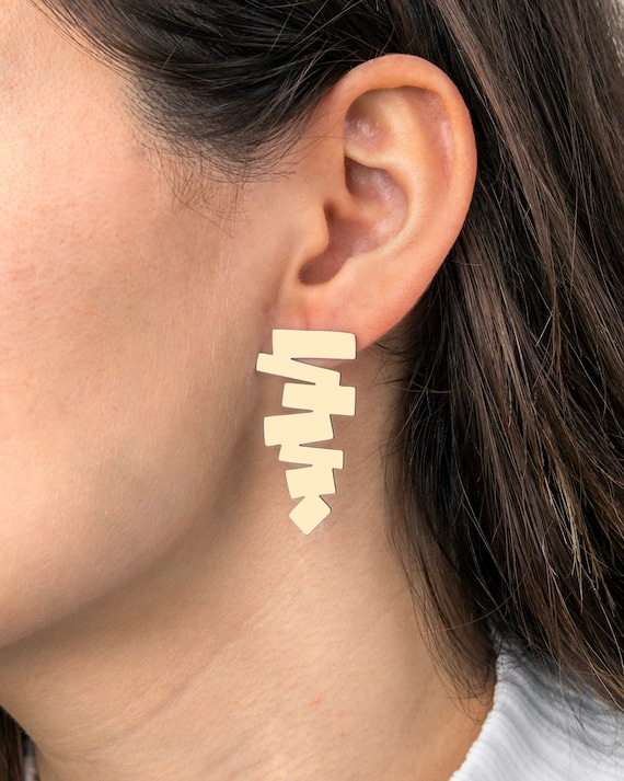 6 Raw Brass Geometric Earrings, Brass Stud Earrings, Zigzag Earrings, Laser Cut Brass Earrings RW-1679