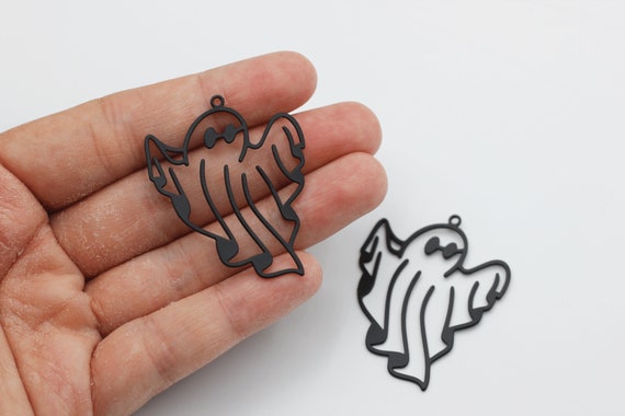 Black Plated Ghost Charm, Ghost Pendant Halloween Charms, Spooky Charms, Steel Findings Earring Charms, Laser Cut Jewelry Supplies P-1364