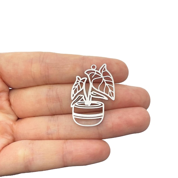 Stainless Steel Charms, Potted Plant Charms, Leaf Earrings Charms, Jewelry Supplies, Flowerpot Charm, Jewelry Supplies Findings STL-4278
