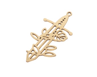 Raw Brass Sword Earring Charm, Brass Flower Cutout Earring Charm, Brass Earrings Findings, Laser Cut Brass Pendants Supplies RW-1923