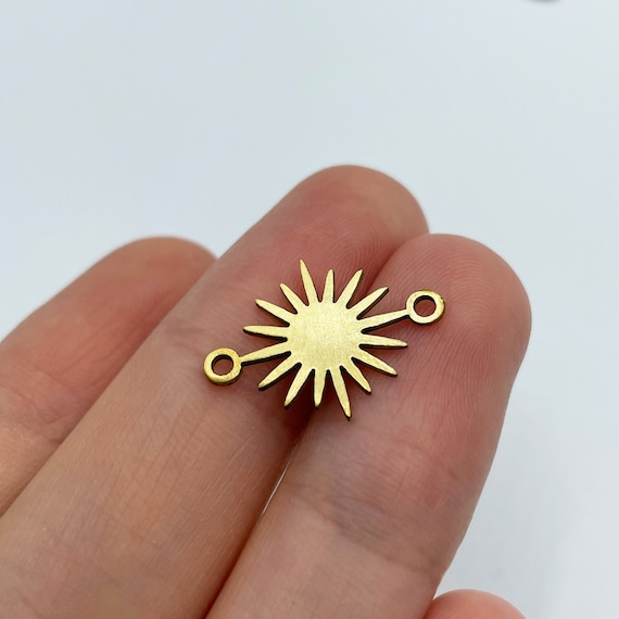6pcs Raw Brass Connector, Brass Sun Connector, Sun Charm, 2 Hole Connector, Brass Connectors for Jewelry Making, Brass Findings RW-1428