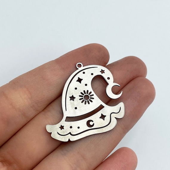 2pcs Stainless Steel Witch Hat Charm, Witch Hat Pendant, Cap Charm, Halloween Charms, Witchy Charms, Celestial Charms Witch Jewelry STL-3356