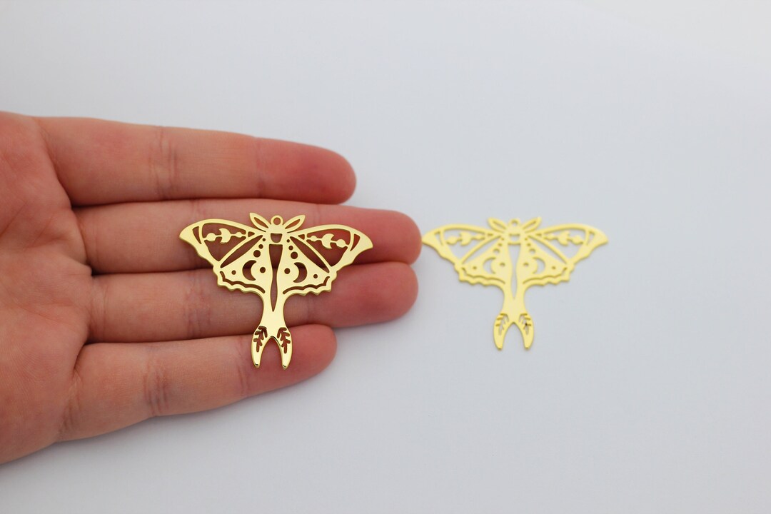 24K Shiny Gold Plated Butterfly Charm, Crescent Moon Moth Charm, Lunar