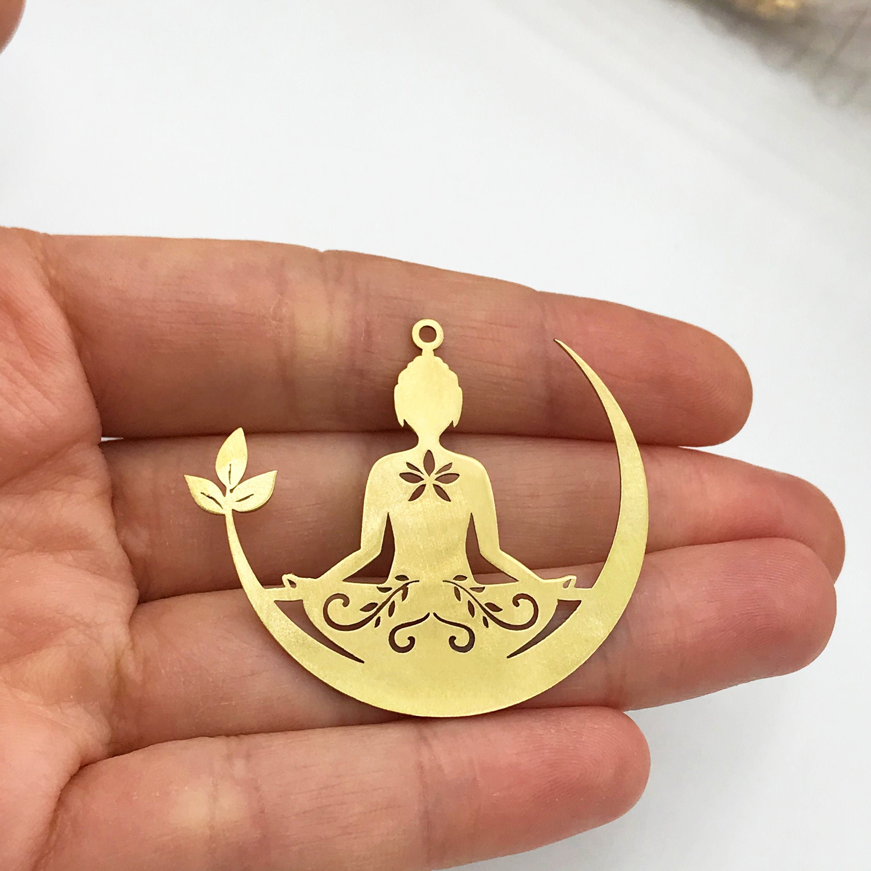 2pcs Raw Brass Yoga Girl Charm Yoga Meditation Charm Pendant Etsy