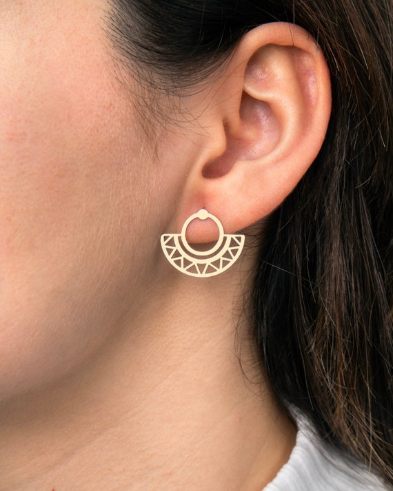 Brass Geometric Stud Earrings, Fan Shaped Earrings, Fan Earrings