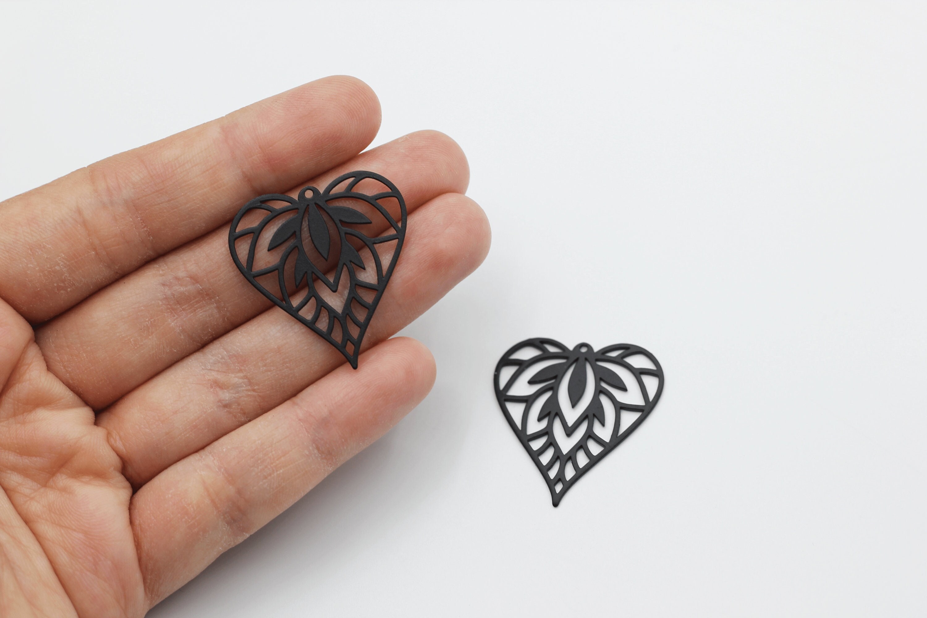 Black Heart Charm, Geometric Heart Charm, Steel Heart Pendant, Earring Heart Charm, Earring Findings, Jewelry Making Supplies P-1188