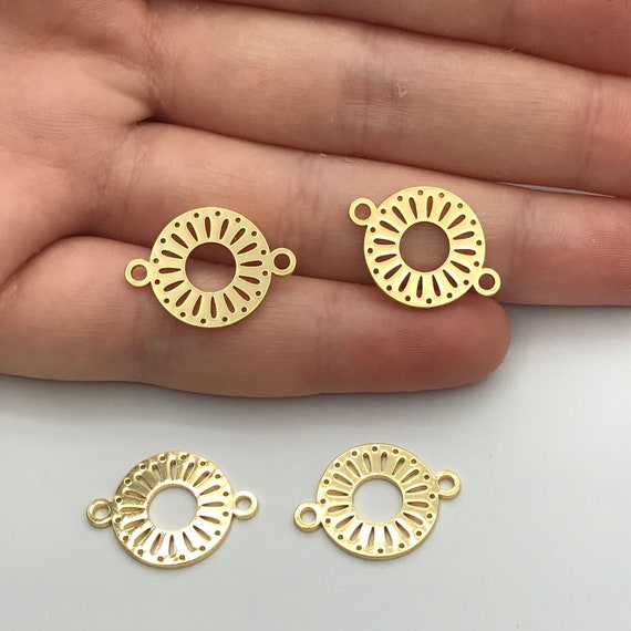 Shiny Gold Plated Sun Connector Charm, Geometric Mandala Sun Bracelet Pendant Charm, Laser Cut Jewelry Supplies GLD-2250