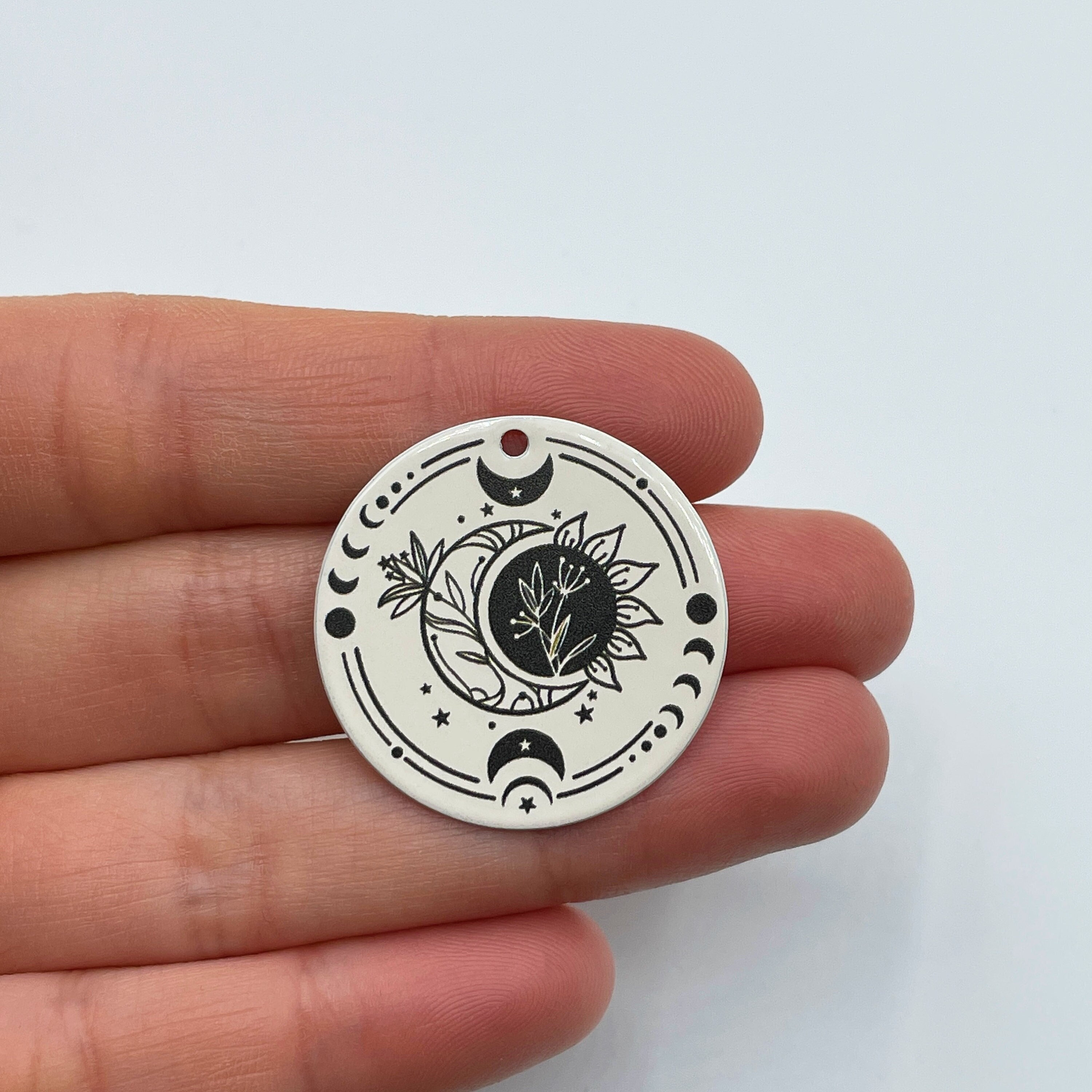 2pcs Colored Stainless Steel Sun and Moon Charm, Bohemian Moon Charm, Celestial Magic Moon Sun Charm, Moon Phases Charm Pendant PTD-1020