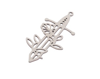 Stainless Steel Sword Earring Charm, Steel Flower Cutout Earring Charm, Steel Earrings Findings, Laser Cut Steel Pendants Supplies STL-3923