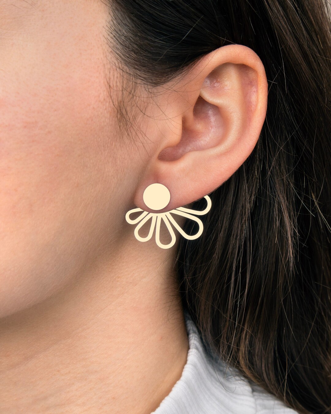 6x Raw Brass Flower Earrings, Brass Flower Stud Earrings, Brass