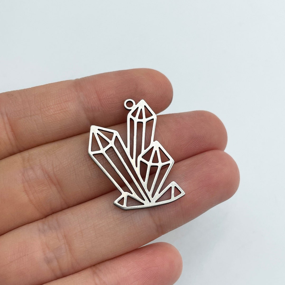 2pcs Stainless Steel Crystal Charm, Magic Crystals Charm Pendant, Celestial Mystical Witchy