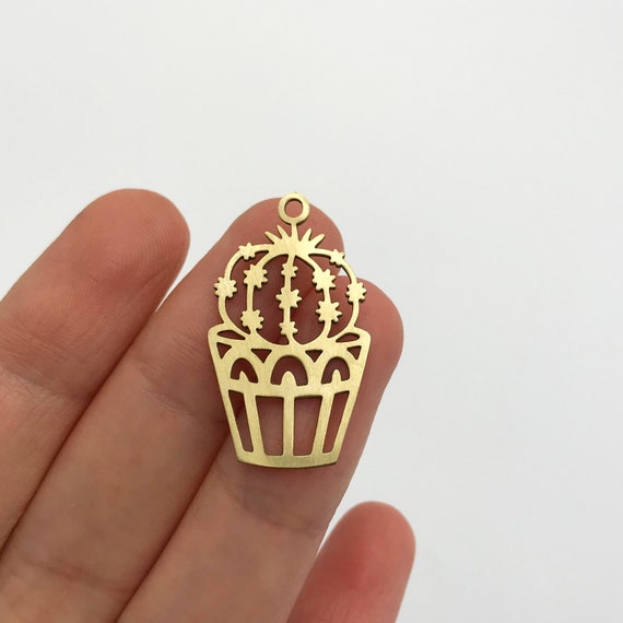 2pcs Raw Brass Potted Cactus Charm Pendant, Cactus Earring Charm, Plant Charm, Earring Findings, Laser Cut Jewelry Supplies RW-1179