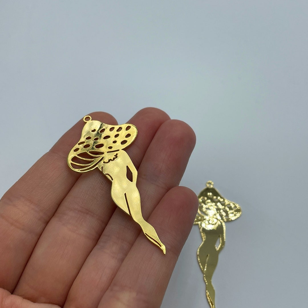 24K Gold Plated Mushroom Charm, Mushroom Legs Charm Pendant, Gold