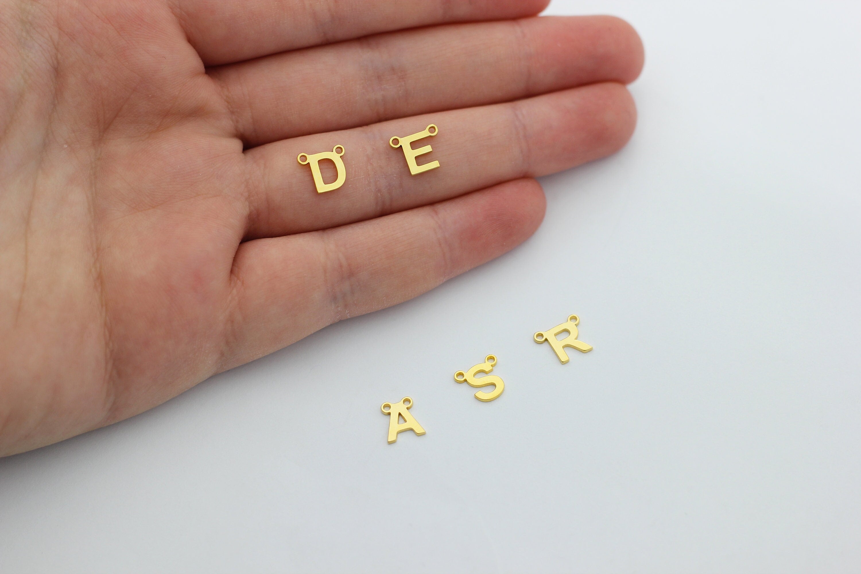 24K Shiny Gold Plated Letter Charm, Mini Letter Charm, Gold Letter Bead, Tiny Sideways Initial Connector Charm, Personalized Initial Charm