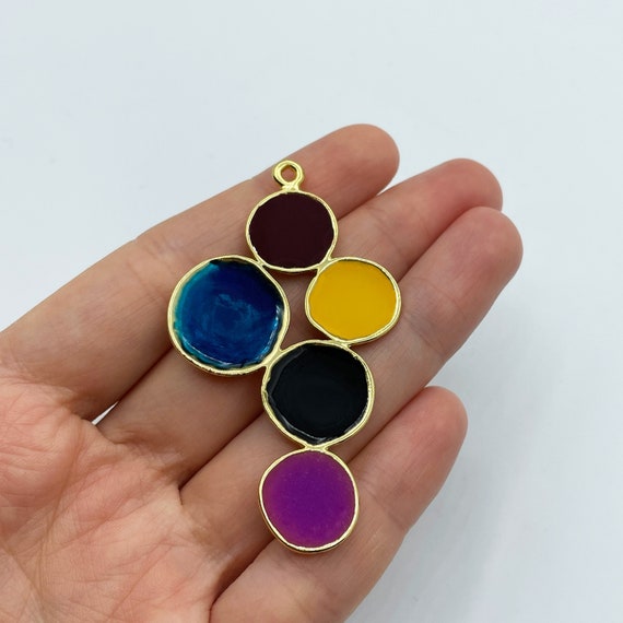 Shiny Gold Plated Multi Color Large Pendant, Gold Plated Necklace