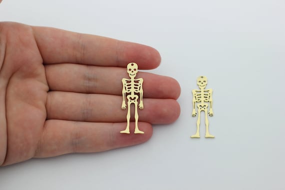 Raw Brass Skeleton Charm Halloween Charms Skull Skeleton Charm Spooky Halloween Charms Laser Cut Jewelry Making Supplies RW 2288
