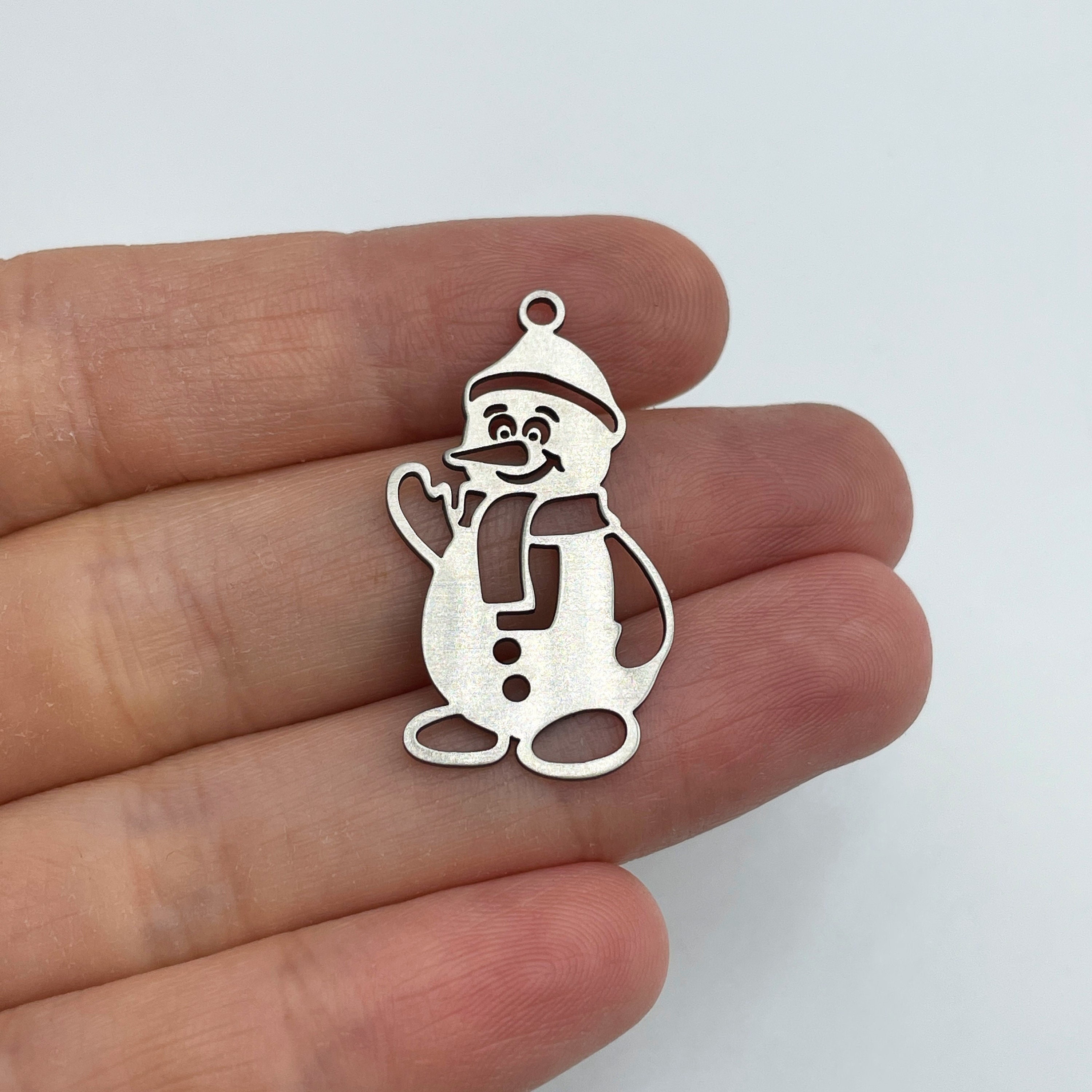 2pcs Stainless Steel Snowman Charm Laser Cut Jewelry Making Supplies STL-3420 Snowman Pendant Winter Charms Christmas Charms