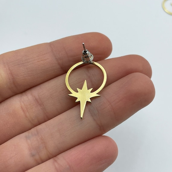 6pcs Raw Brass North Star Earrings, Brass Earring Stud, Brass Earring Post, Brass Star Stud, Brass Earring Posts, Jewelry Supplies RW-1477