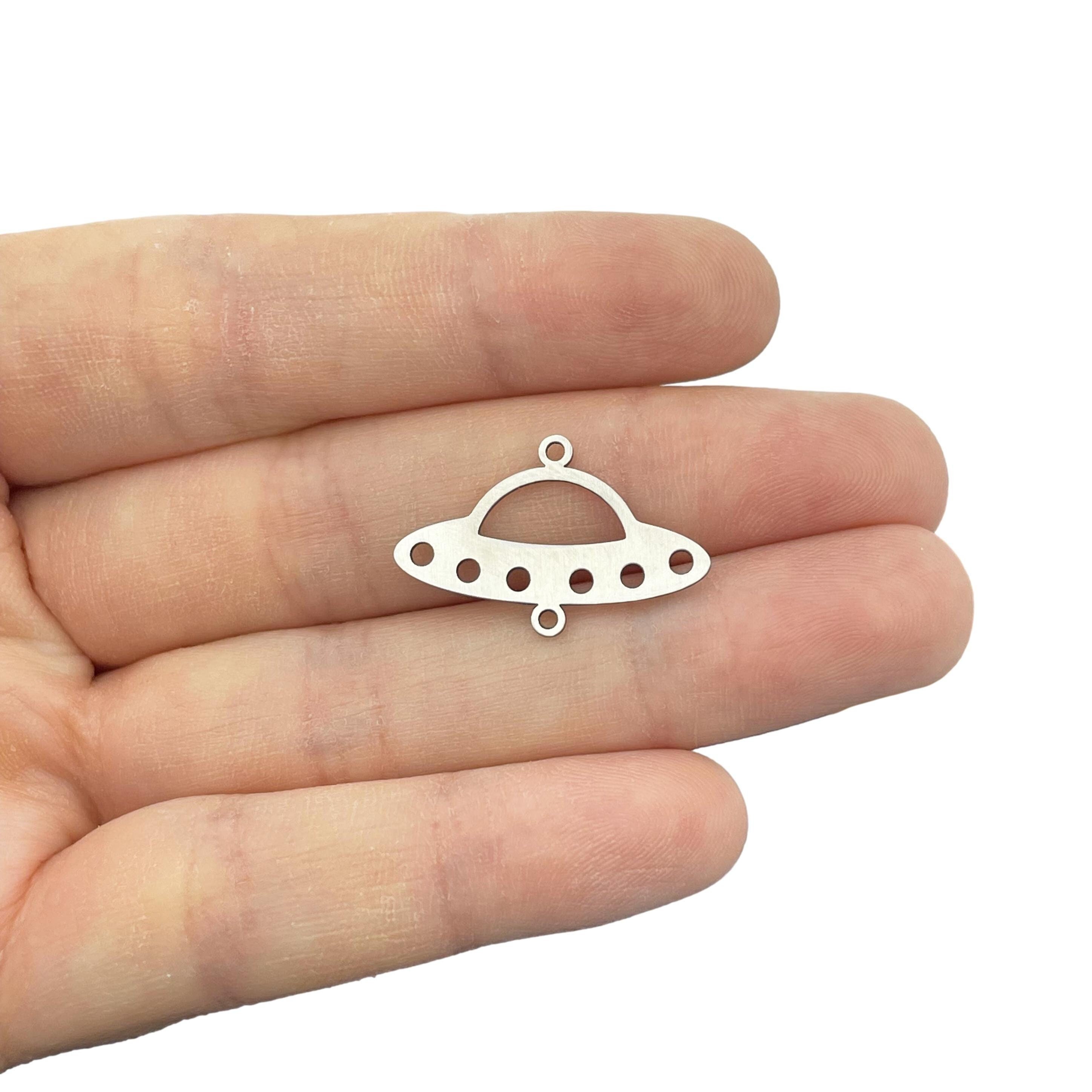 16x25mm Stainless Steel Spaceship Charm, UFO Alien Charms, Steel Jewelry Making Supplies, Earring Connectors, Laser Cut Charms STL-4166