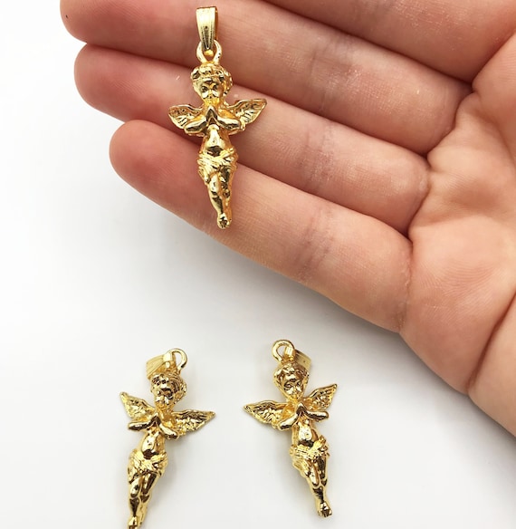 Gold Plated Baby Angel Charm Gold Tone Angel Charm Pendant Cherub Charm Angel Necklace Charm Baby Angel Pendant Guardian Angel MD 1003