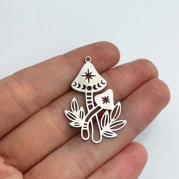 2pcs Stainless Steel Mushroom Charm, Moon Phases Mushroom Pendant, Fairy Mushroom Charm, Steel Findings, Laser Cut Jewelry Supplies STL-3365