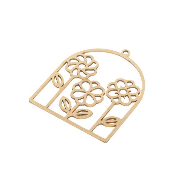 2pcs Raw Brass Flower Charm, Domed Flower Charm Pendant, Brass Earring Findings, Laser Cut Jewelry Supplies, Earring Accessories RW-1930