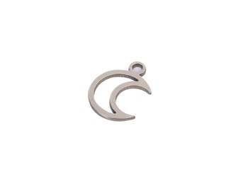 10 Stück Edelstahl Mond Stecker, hohl Mond Charm Anhänger, Stahl Stecker für Schmuck machen Ohrring Charme Schmuck liefert STL-3916
