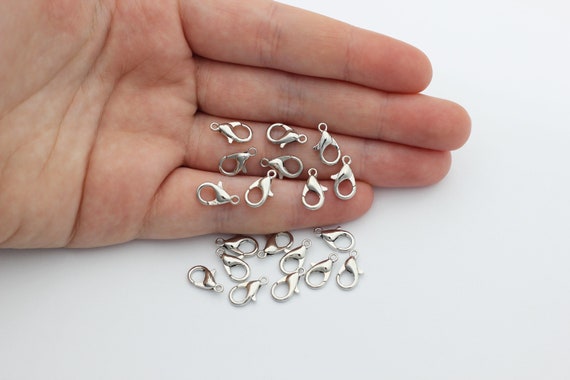 10pcs 12mm Rhodium Plated Claw Clasp, Chain Connector, Lobster Claw Clasps, Spring Clasp, Necklace Closures, Rhodium Plated Jewelry Findings