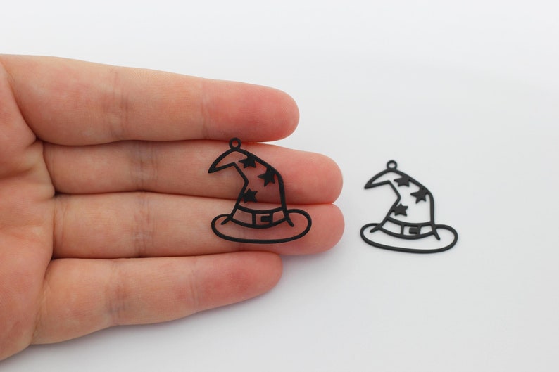 Black Plated Steel Witch Hat Pendant, Halloween Charm, Witchy Jewelry ...
