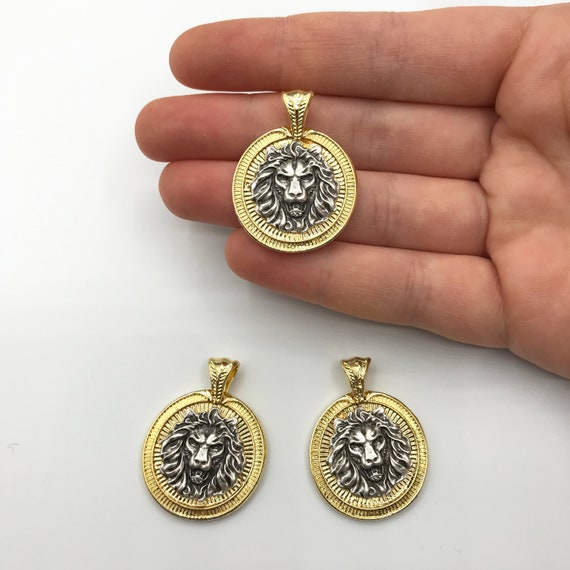 Lion Head Necklace Pendant, Lion Coin Charm, Lion King Medallion, Necklace Findings, Roaring Lion Pendant, African Lion Charm MD-1005