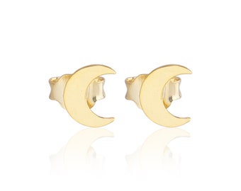 Pendientes de luna diminuta chapados en oro, tachuelas de luna diminutas, postes de pendientes de latón, pendientes geométricos, suministros de fabricación de joyas cortadas con láser GLD-1675